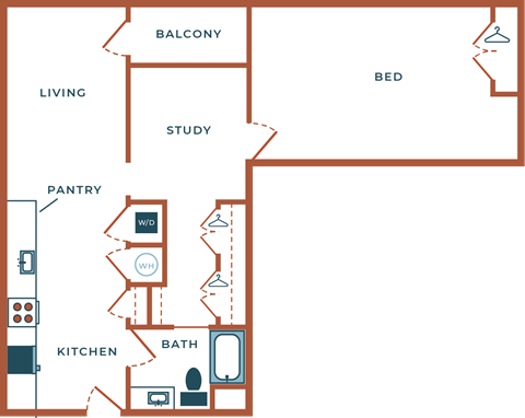 Legacy at Fitz Aurora  CO A03B.2 One Bedroom with Study 1090 SF